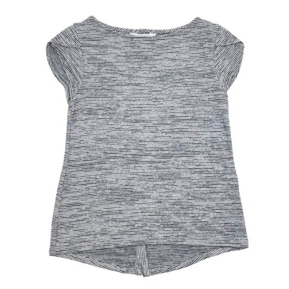 Market & Spruce Women's Button Back Detail Gray Striped Pullover Stretch Top M